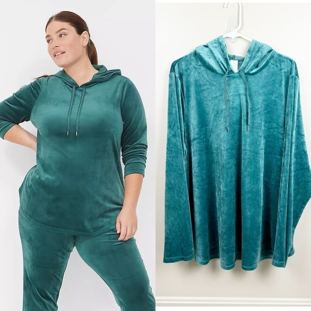 LIVI Green Long-Sleeve Velour Hoodie Plus Size 22